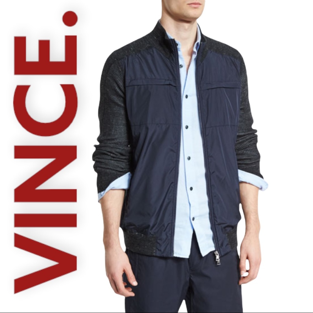 VINCE Jaspe Thermal Full Zip Sporty Cashmere Blend Track Jacket, Size XL